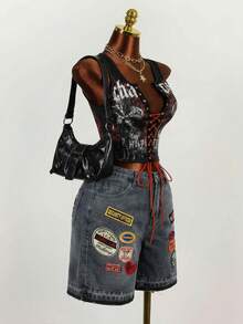 Mistrie Women's Casual Washed Distressed Denim Shorts - Black - View 3