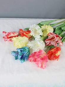3支鹦鹉郁金香仿真花，触感逼真，长茎设计，适用于卧室、客厅、餐厅、办公室、咖啡厅桌面、家居装饰、美学装饰、房间装饰、婚礼派对、DIY春节新年装饰、春夏装饰，高级优雅的合成郁金香，复活节礼物、生日礼物、毕业礼物。 - 彩色 - 查看 2