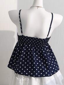 少女波点印花吊带背心 - 藏蓝色 - 查看 2