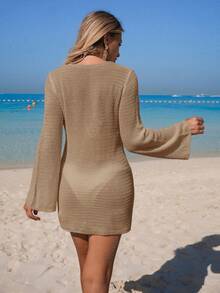 Swim Vcay 26SS Summer Beach Vacation Knit Shell Cover-Up For Pregnant Women - Khaki - View 2