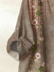 EMERY ROSE 大码女式印花V领短袖衬衫和阔腿裤休闲两件套 - 彩色 - 查看 6