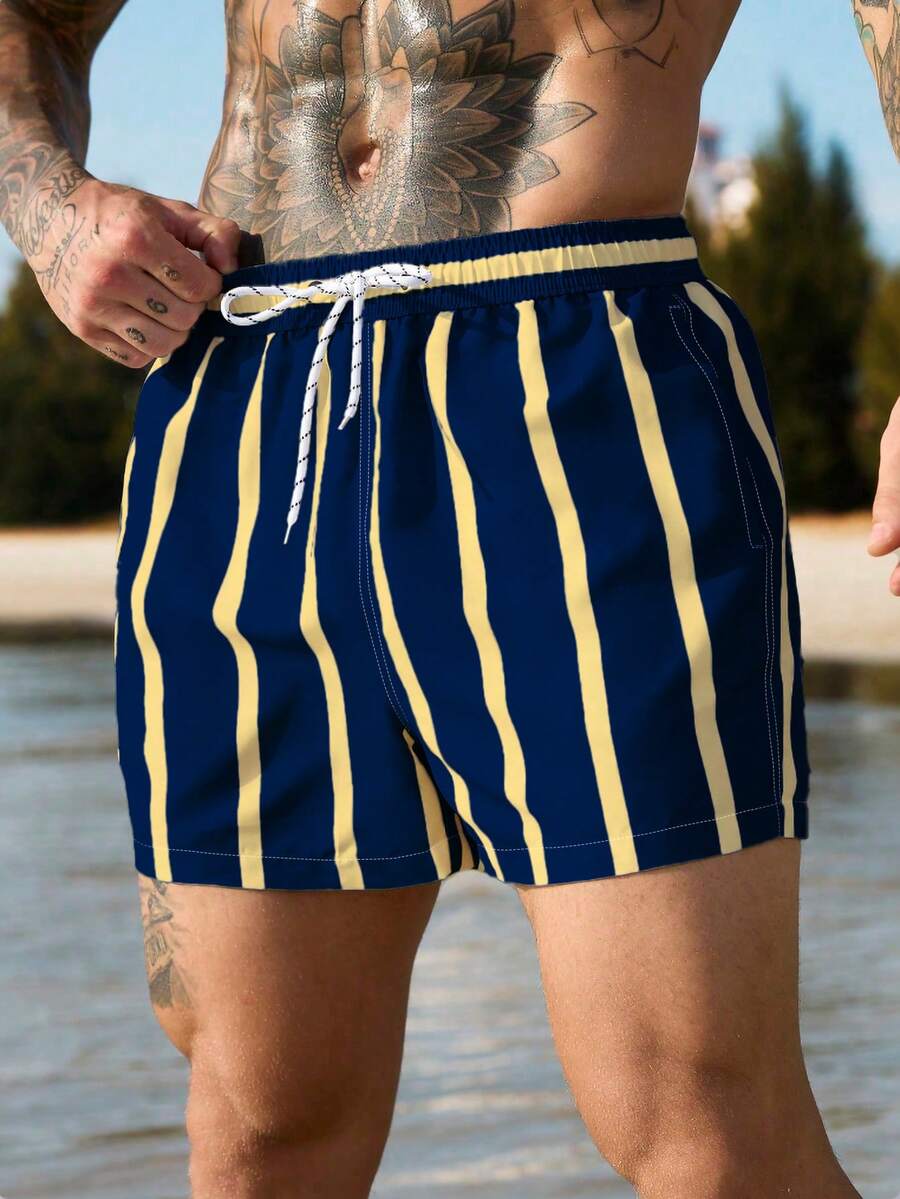 ZELFYO 男士休闲撞色条纹沙滩短裤 - 彩色 - 查看 1