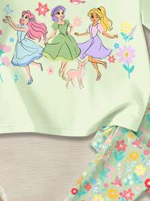 SHEIN Màu xanh bạc hà, xoay tròn đón mùa xuân, nàng công chúa ngọt ngào dễ thương, họa tiết hoa Bohemian, hoa lá, bộ áo thun ngắn tay cổ tròn rộng rãi thoải mái cho bé gái và quần legging, thích hợp cho mặc hàng ngày mùa xuân/hè, kỳ nghỉ, lễ hội, không khí mùa xuân, không khí mùa hè, trang phục mùa xuân & hè cho dã ngoại, dễ chịu, bộ đồ bé gái sành điệu, trang phục thường ngày, công chúa, bộ áo thun in hình hoa, bộ đồ mùa xuân & hè, phong cách mới, thư giãn, không khí mùa xuân, mùa hè thư thái - Nhiều màu - Xem 4