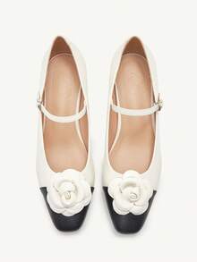 CUCCOO CHICEST Beige Floral Decor Chunky Heel Women Fashionable High Heel Pumps Spring Shoes Spring Break Easter Prom Heels For Christmas Elegant Shoes Wedding Shoes Spring Shoes Bride Shoes - Beige - View 1