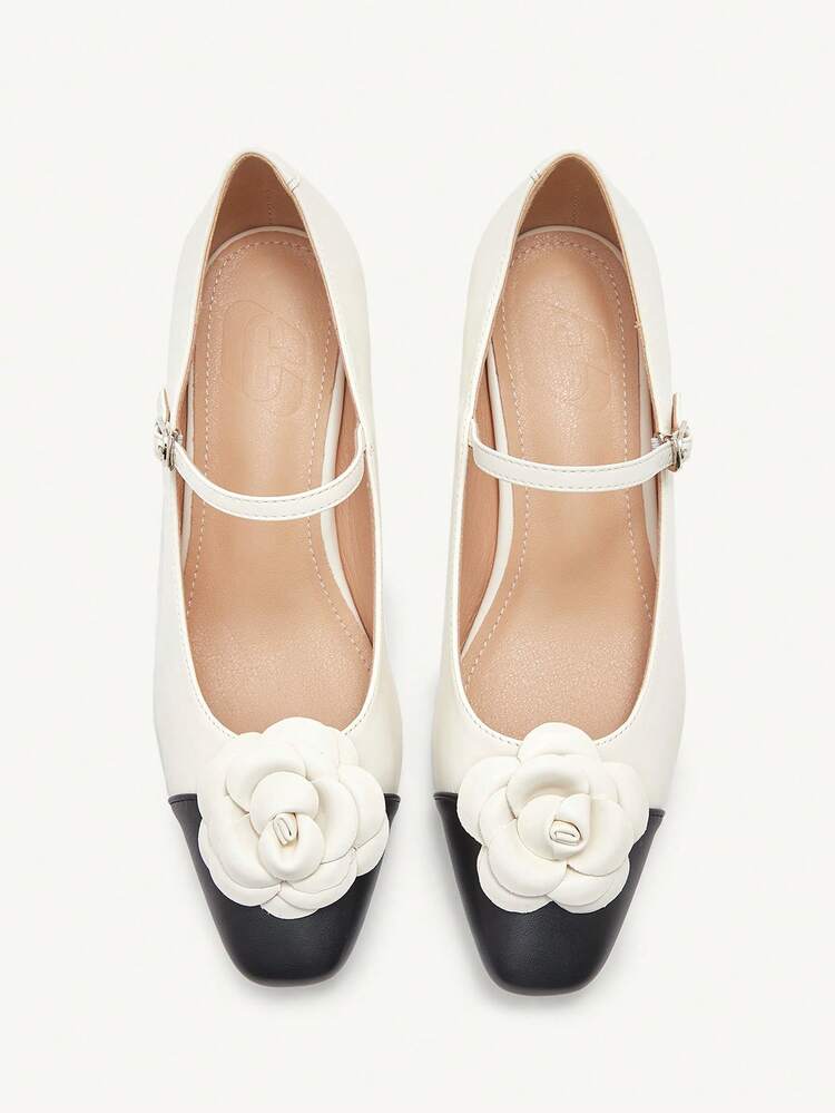 CUCCOO CHICEST Beige Floral Decor Chunky Heel Women Fashionable High Heel Pumps Summer Shoes Summer Break Easter Prom Heels For Christmas Elegant Shoes Wedding Shoes Summer Shoes Bride Shoes