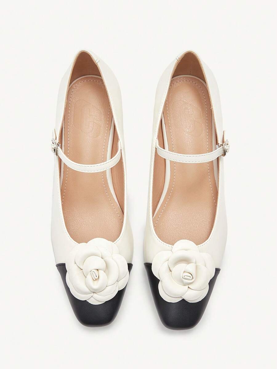 CUCCOO CHICEST Beige Floral Decor Chunky Heel Women Fashionable High Heel Pumps Spring Shoes Spring Break Easter Prom Heels For Christmas Elegant Shoes Wedding Shoes Spring Shoes Bride Shoes - Beige - View 1