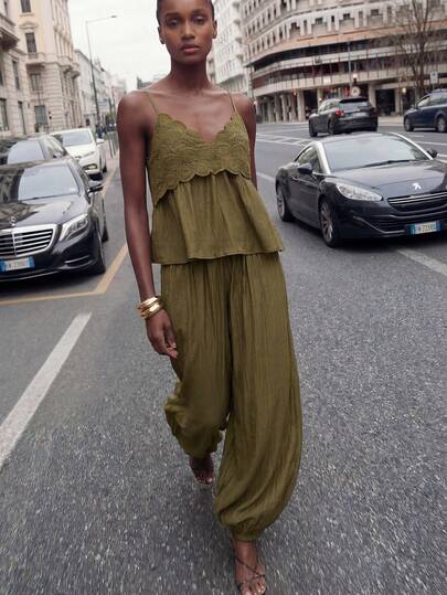 Maija Women's Drawstring Pocket Solid Color Casual Bohemian Style Pants,Green Pants , Beach Outfit ,Summer Outfit For Women , Festival Outfits For Women,Vacation Outfits Women ,Summer Holiday Outfits