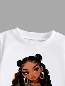 两件套女童休闲时尚春夏短袖连衣裙套装。可爱少女图案设计，短袖圆领T恤搭配工装裙。舒适的短袖圆领T恤和打底裤，适合春夏穿着，时尚休闲，街头风，户外野餐，校园，节日，礼物之选。 - 彩色 - 查看 4