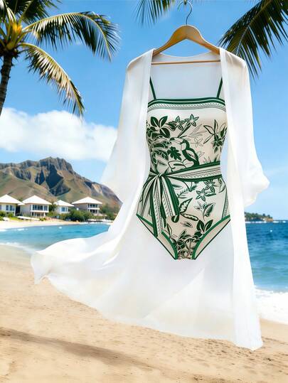 Franclia 两件套女士雪纺套装，连体裤和外套套装，沙滩度假夏季套装