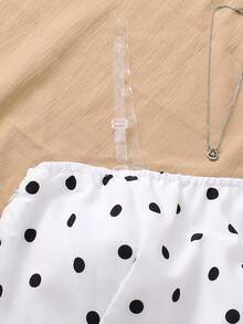 Teen Girl Summer Vacation Polka Dot Print Ruffle Hem Sleeveless Camisole - White - View 5