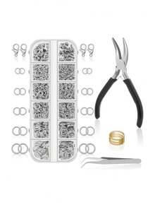 Bộ 1200 chiếc khoen nối kim loại, phụ kiện làm trang sức, dụng cụ sửa chữa, đồ thủ công tự làm, hộp đựng. - Nhiều màu - Xem 9