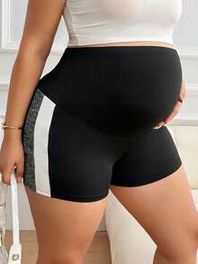 Plussiva Maternity Plus Size Adjustable Waist Striped Casual Shorts Gym Spring - Black - View 6