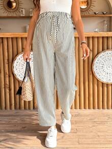 SHEIN 孕妇弹力腰条纹可调节裤 - 彩色 - 查看 7