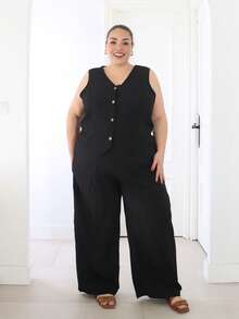Pretty and Ole Plus Size Summer Commuter V-Neck Vest And Straight-Leg Pants Set,Business Casual Woman,Teacher Outfits For Women Spring - Black - View 1