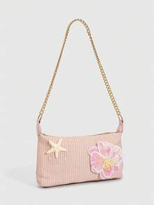 ROMWE Fairycore Pieza, Bolso de Paja Colorido Estilo Resort Dopamina con Decoracióde Estrellas de Mar y Conchas, Bolso de Playa Tropical, Adecuado para Viajes de Primavera y Verano, Vaca - Color F - Ver 6