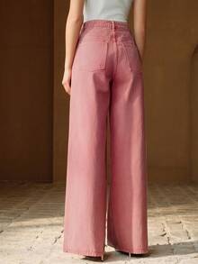 Anewsta Jeans de pierna ancha de moda casual lavados en rojo para mujer - Rojo - Ver 3