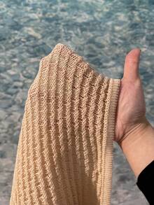 SHEIN EZwear 大码女式毛衣连衣裙，时尚优雅的春夏新款设计，图案金属环装饰吊带休闲百搭连衣裙 - 杏色 - 查看 7