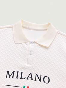Courvante Áo thun polo in chữ thể thao thường ngày cho nam có nút cài nửa cổ - Màu be - Xem 3