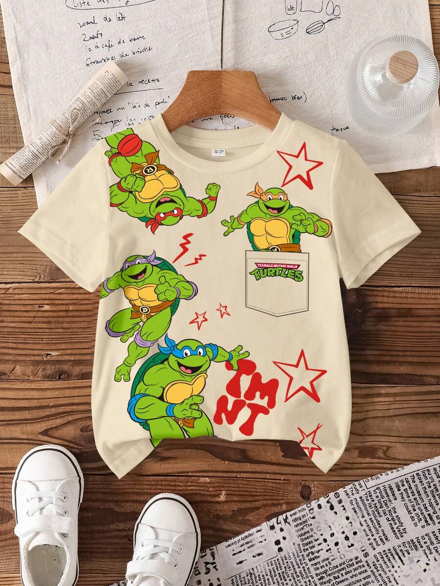 TEENAGE MUTANT NINJA TURTLES | SHEIN 男童简约印花圆领短袖T恤 - 白色 - 查看 1