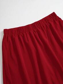 Rusticease Plus Size Women Solid Color Elastic Waist Casual Vacation Skirt - Burgundy - View 6