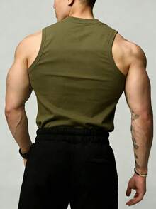 GymBeat Men's Solid Color Round Neck Casual Versatile Daily Wear & Sports Tank Top, Gym - Army Green - View 2