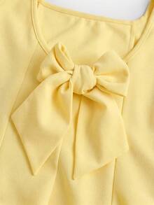 Firerie Kids Tween Girls' Lovely Square Neck Yellow A-Line Patchwork Dress With Large Bow Back - Yellow - View 3