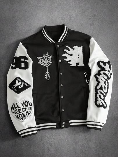 PAVTROS 男士字母刺绣单排扣休闲棒球夹克