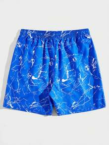 ROMWE MEN Street Life Quần short nam in khẩu hiệu, kiểu dáng thường ngày, thích hợp cho mùa hè. - Màu xanh lam - Xem 2