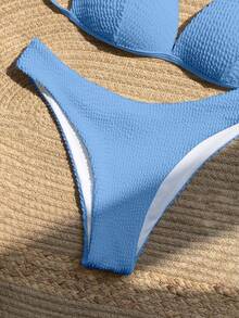 Swim Mod Bộ bikini hai mảnh gợi cảm hở lưng, thắt nút, đính ngọc trai, dây đeo cổ yếm, thích hợp cho bãi biển và kỳ nghỉ. - Màu xanh lam - Xem 3