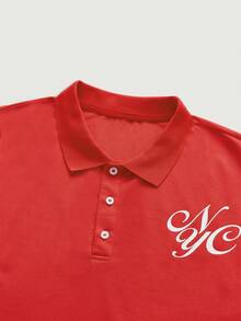 Courvante Men's Letter Print Casual Versatile Short Sleeve Polo Shirt - Red - View 5