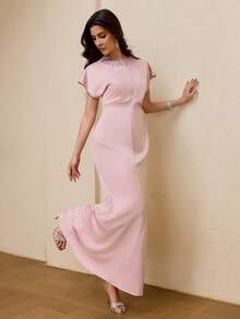 ZEYLAH Vestido de manga corta con cuello redondo y adornos de strass, primavera/verano - Rosa - Ver 6
