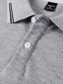 Manfinity Mode 男士条纹休闲通勤短袖Polo衫 - 淺灰色 - 查看 5