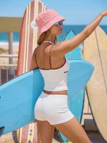 Swim SPRTY Women's Adjustable Tankini Swimwear With Bottoms, White Summer Casual Sexy Pool Party Swimming Holiday, 2 Pieces Set For Beach, Resort, Sports - White - View 7