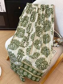 Franclia Summer Casual Floral Print Loose Pants - Green - View 1