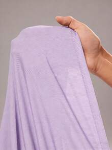 Rustia Plus Size Women Solid Color Round Neck Side Drawstring Fitted Dress - Mauve Purple - View 3