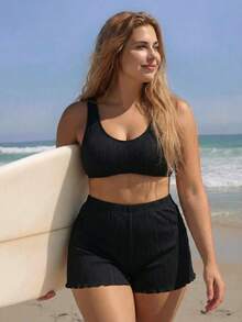 Swim SPRTY Plus Size Women's Black Boxer Briefs, Beach/Swimwear For Spring/Summer - Black - View 4