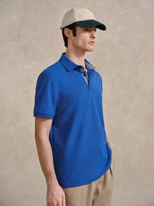 Courvante Men's Solid Color Daily Polo Shirt, Stripe Short Sleeve Blue, For Golf Tennis, Business Commute & Boyfriend - Blue - View 4