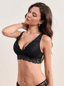 SHEIN 女性花邊蕾絲文胸 - 黑色 - 查看 8