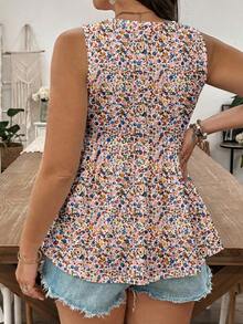 EMERY ROSE Plus Size Ditsy Floral Camisole, Suitable For Summer Vacation - Multicolor - View 8