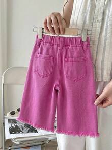 SHEIN LMoss Kids 女嬰寬腿牛仔褲，淡粉色夏季休閒城市度假、波西米亞海灘、西部街頭風、春季假期節慶褲 - 粉色 - 查看 2