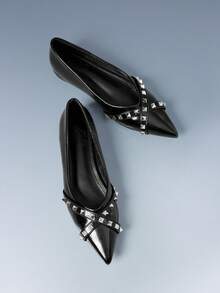 CUCCOO GRLICON Women's Shoes Willow Nail Decorative Pointed Flat Shoes - Black - View 1