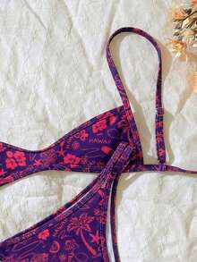 Elavelle 2件套女士随机印花吊带性感比基尼套装，夏季 - 彩色 - 查看 6