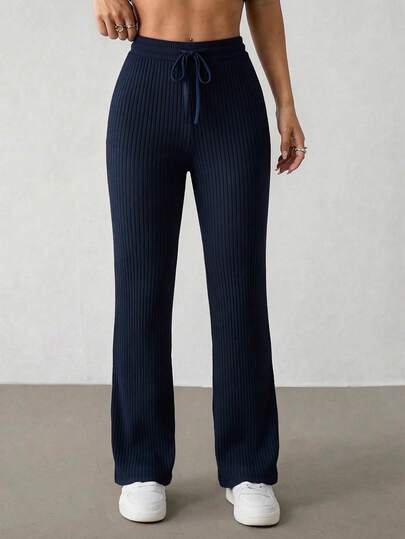 OYGA Women's Good Quality 3 Packs Fake Drawstring Rib-Knit Corduroy Casual Sleep Bottoms