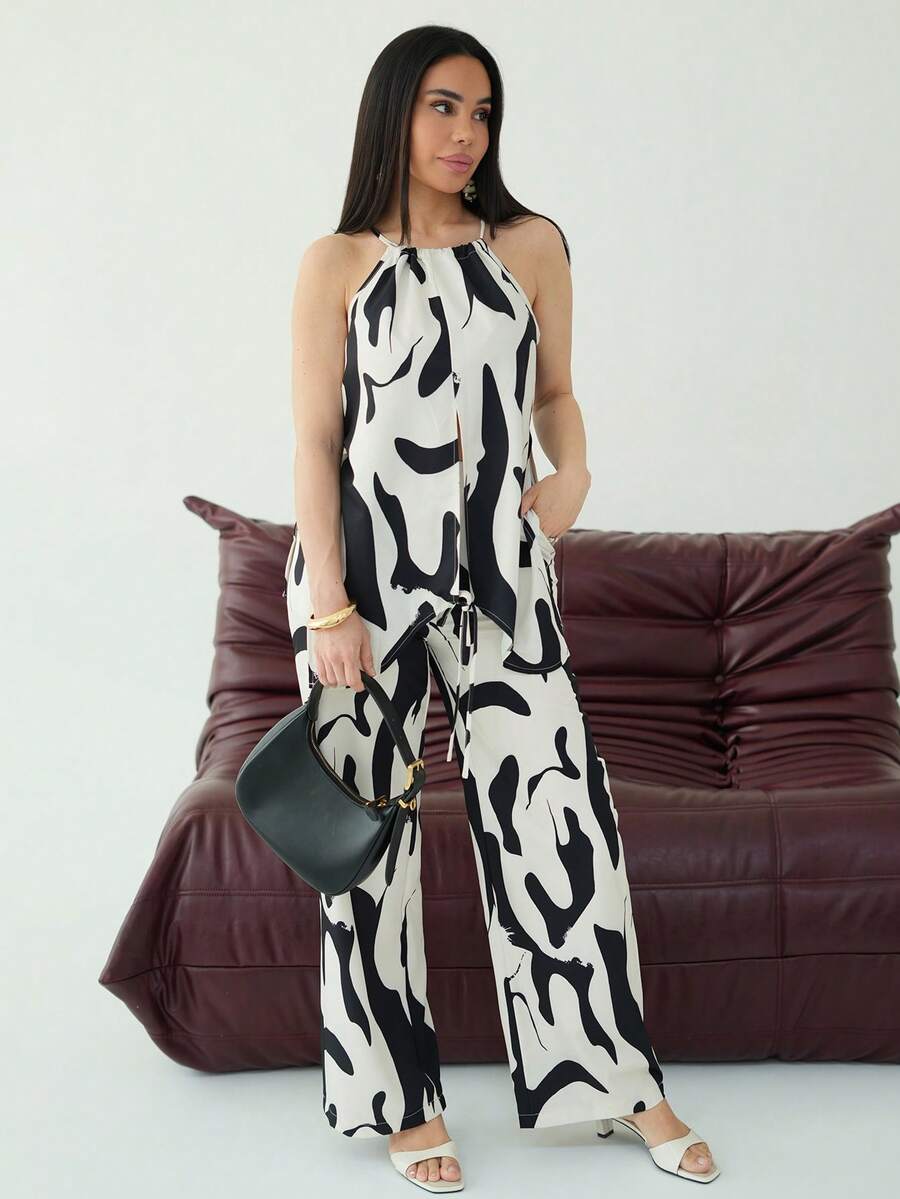 Milla Jasmine 女士印花褶皱吊带背心套装，适合度假和日常穿着，优雅迷人 - 彩色 - 查看 1