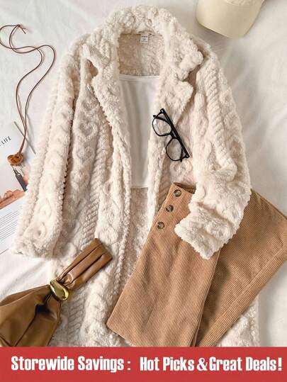 SHEIN Conjunto de niña preadolescente de estilo coreano casual para otoño/invierno con cárdigan largo de cuello esponjoso, camiseta sin mangas y pantalones, adecuado para atuendo escolar en otoño