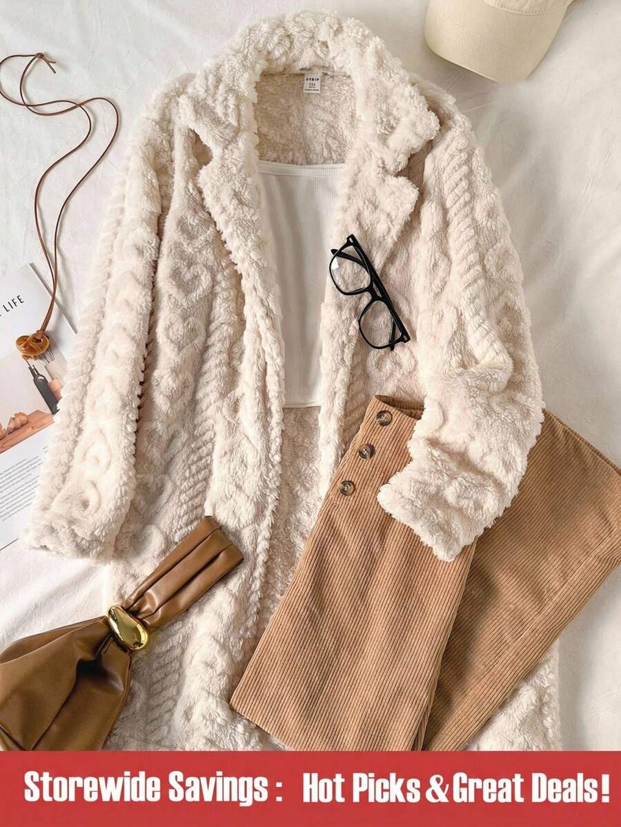 SHEIN Conjunto de cardigan longo, camisola e calças com gola fofa, casual estilo coreano para meninas adolescentes, outono/inverno, adequado para roupas escolares de outono - Multicolorido - Ver 1