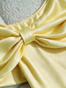 SHEIN LUNE Rochie maxi elegantă de vară pentru femei, galben pal, cu umerii goi, cu volane în față, crăpătură înaltă și croială sirenă, pentru cină formală și petreceri de Ziua Îndrăgostiților - Butter Yellow - Vizualizare 4