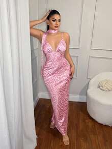 SHEIN SXY Đầm gợi cảm họa tiết da báo dành cho nữ - Hồng - Xem 4