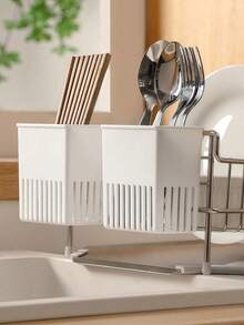1PC Drainer Basket Dish Drying Rack With Chopsticks Spoon Knife Fork Storage Wall Mounted Holder Organizer For Kitchen Counter Sink - White - View 3