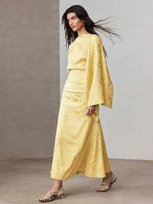 ZEYLAH Vestido ajustado de longitud media con hombro asimétrico de jacquard, primavera - Amarillo - Ver 5